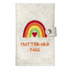 Mutter-Kind-Pass Hülle Regenbogen orange mit extra Fächern und Verschluss aus 100% Wollfilz (weiß meliert)