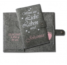 Mutter-Kind-Pass Hülle Wenn aus Liebe personalisiert mit Namen und Geburtsdaten des Babys rosa